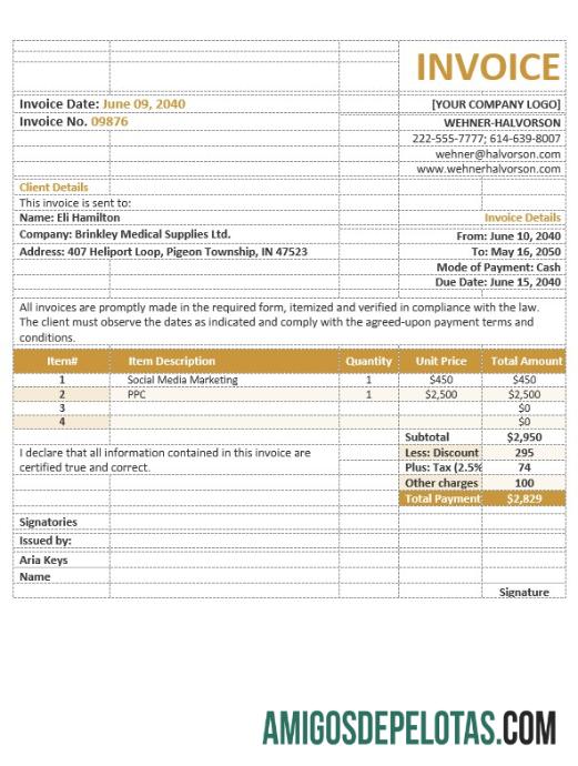 em branco Modelo básico de fatura de agência